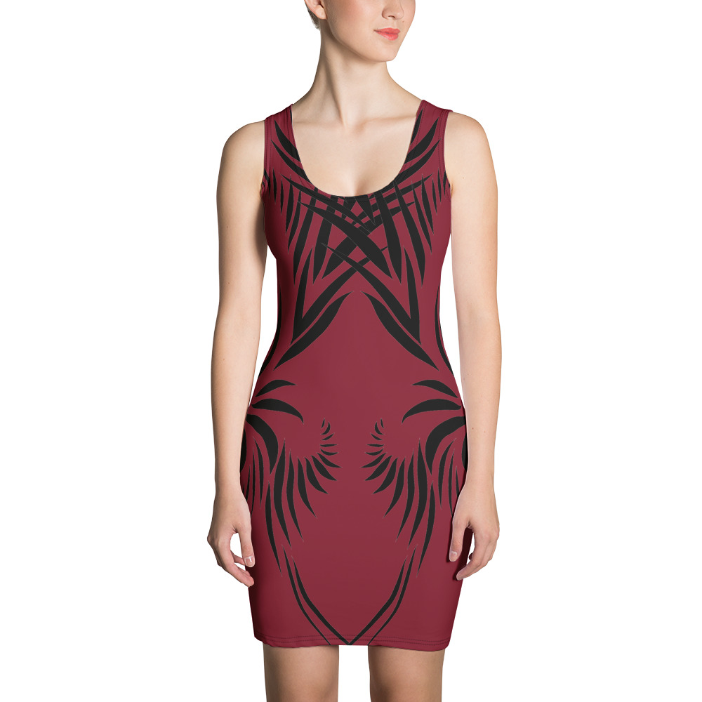 Bodycon Dress Jurk Power UP voorkant : front 1 : warm rood zwart : warm red black