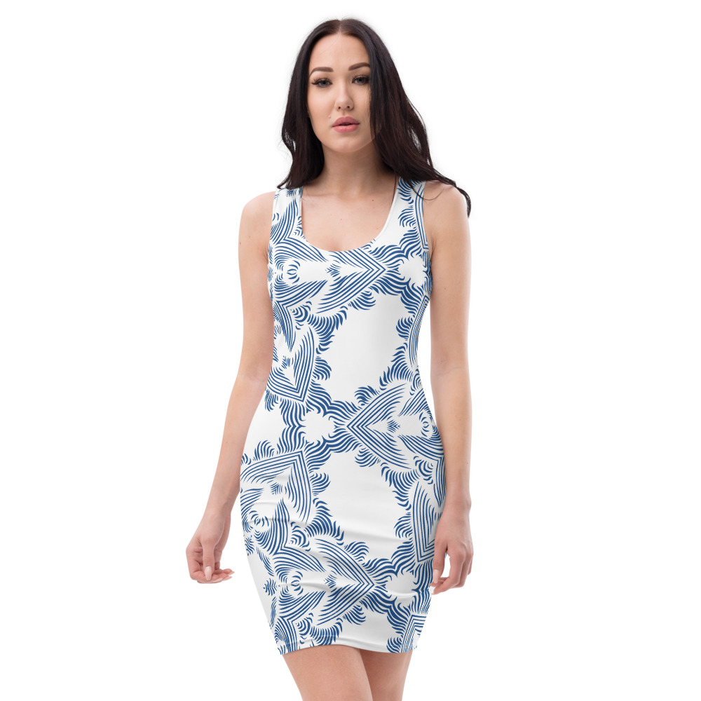 Bodycon Jurk Grace in Lace voorkant: front 1 : wit klassiek blauw - white classic blue