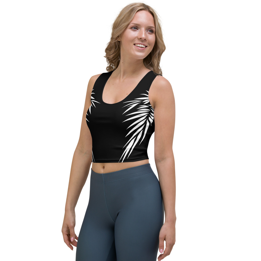 Crop Top Power Up Yin Yang zijkant: side L : zwart wit: black white