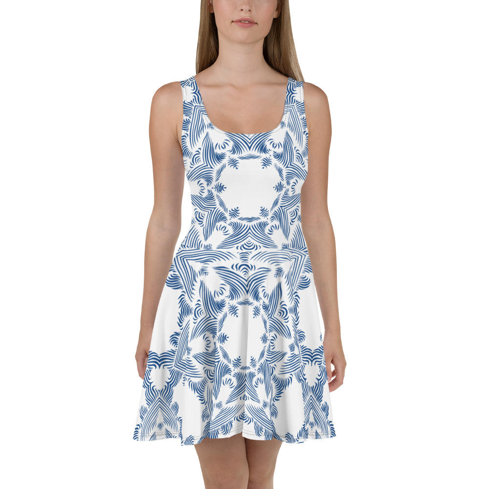 Skaterdress: Skaterjurk Grace in Lace voorkant: front 1: wit klassiek blauw - white classic blue