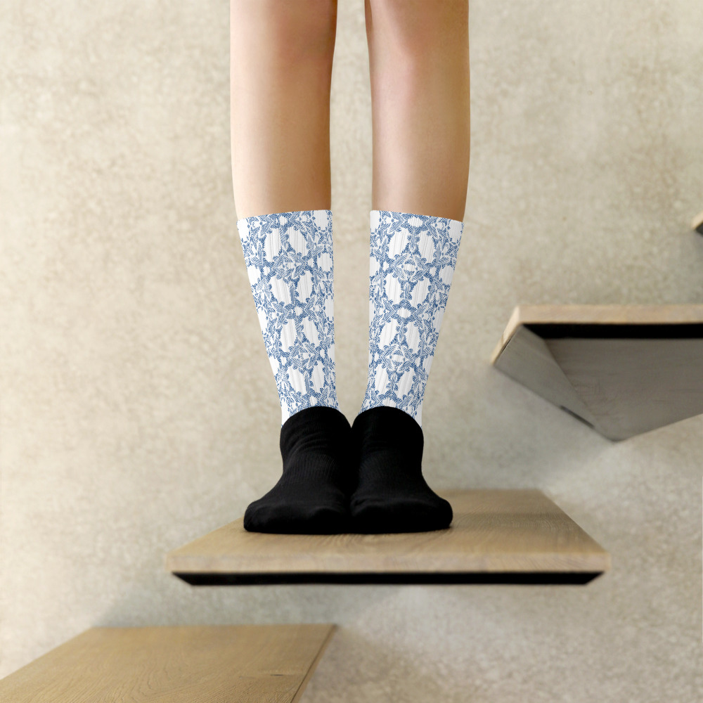 Sokken Socks Grace in Lace: detail 2: wit klassiek blauw - white classic blue