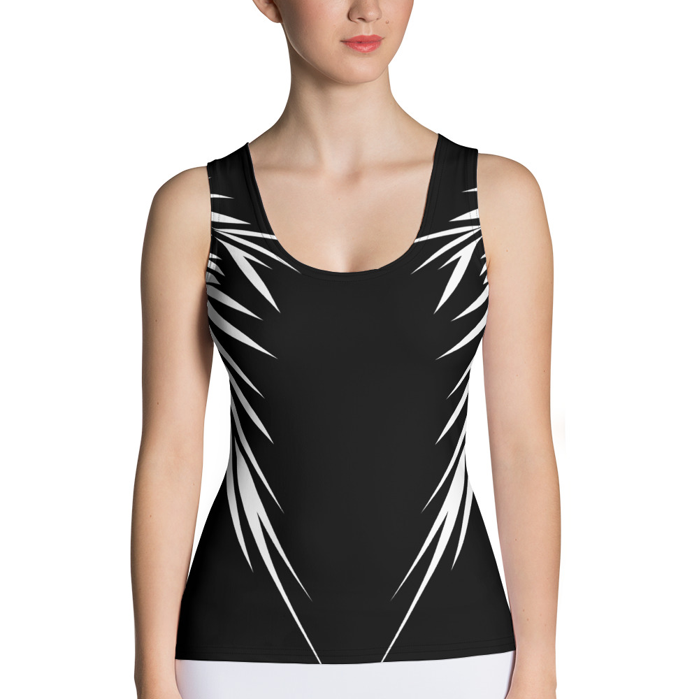 Tank Top Power Up Yin Yang voorkant : front 2: zwart wit: black white