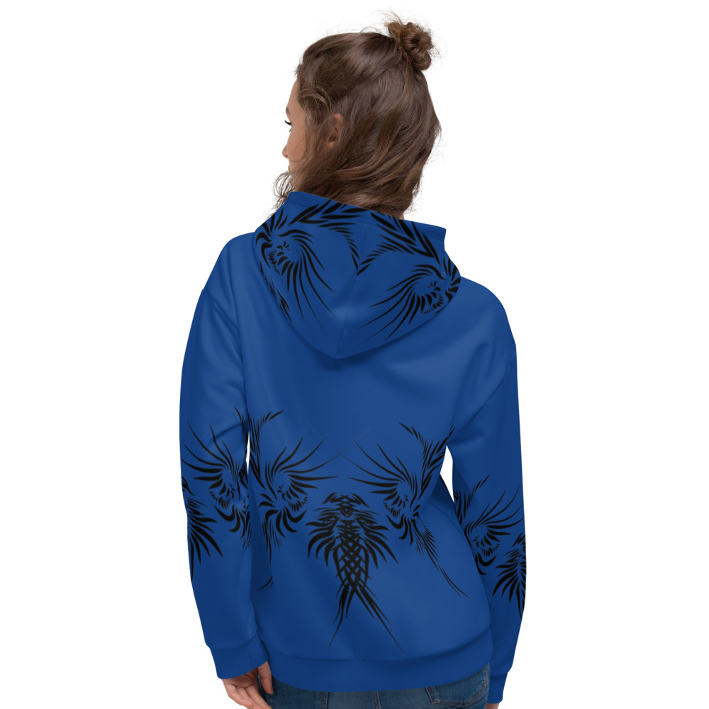 Unisex Hoodie Power Up - achterkant : back 1 :kobalt blauw zwart -cobalt blue black