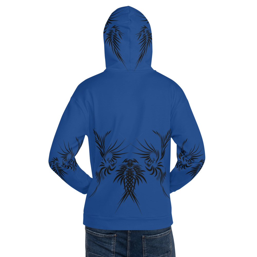 Unisex Hoodie Power Up - achterkant : back 2 :kobalt blauw zwart -cobalt blue black