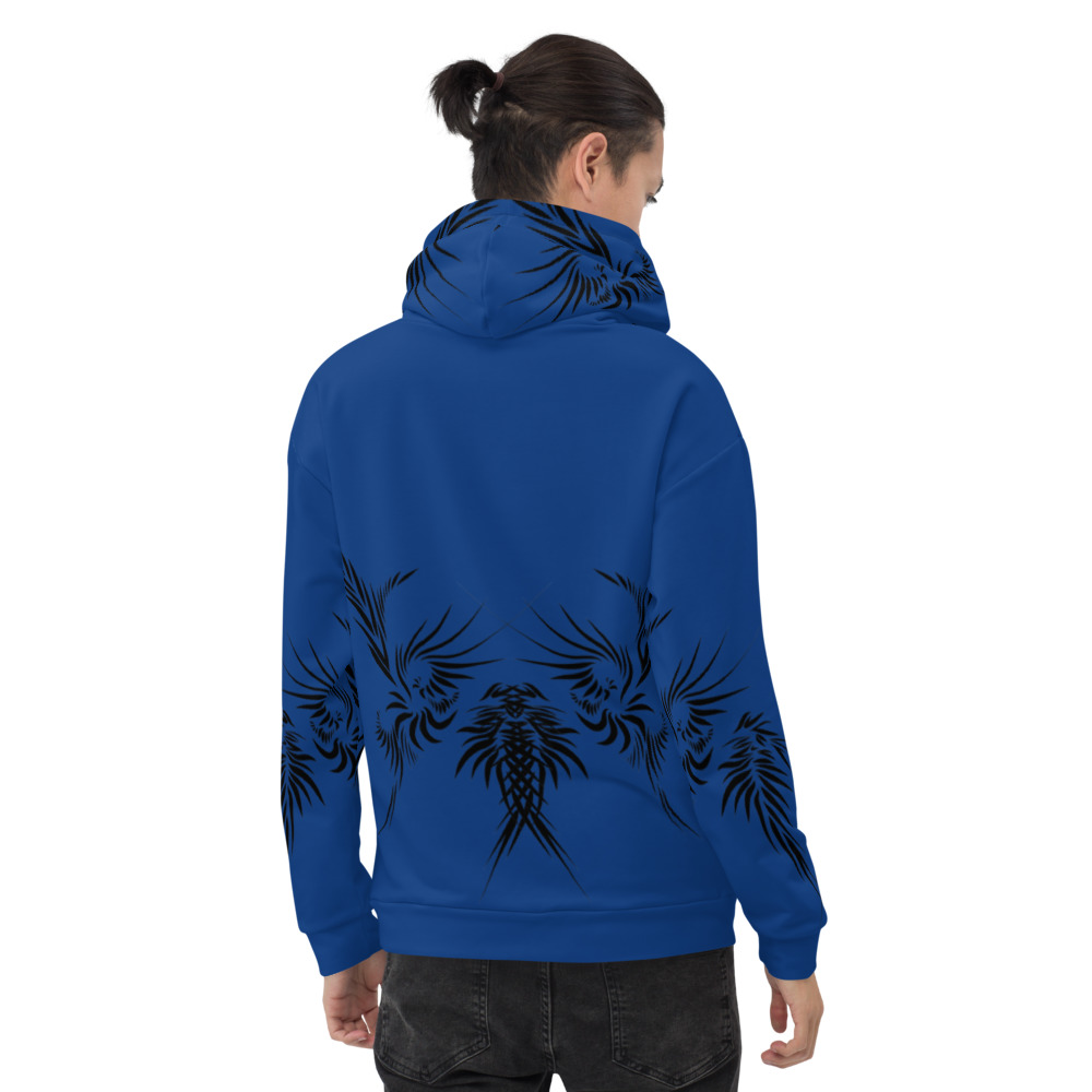 Unisex Hoodie Power Up - achterkant : back 3 :kobalt blauw zwart -cobalt blue black