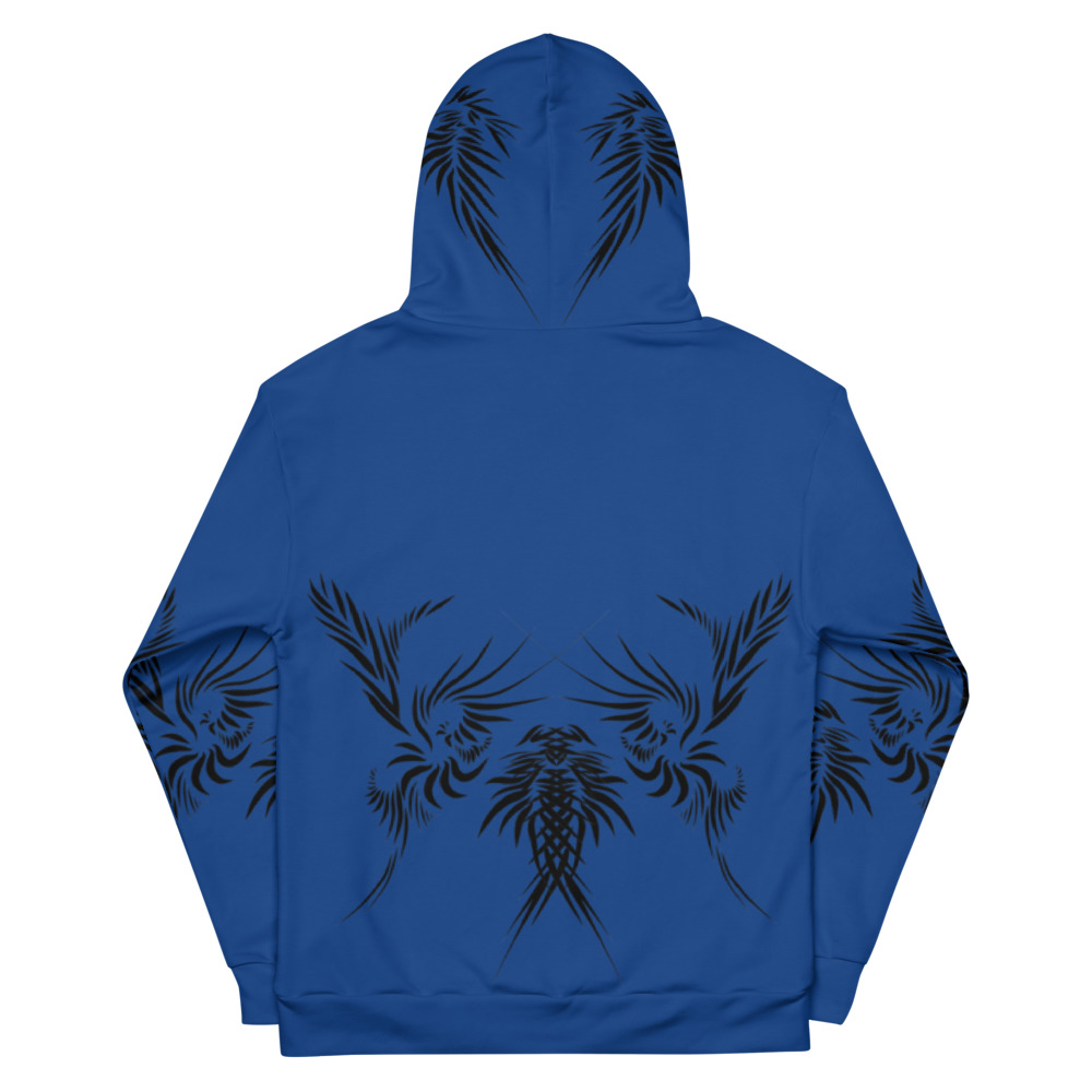 Unisex Hoodie Power Up - achterkant : back 4 :kobalt blauw zwart -cobalt blue black