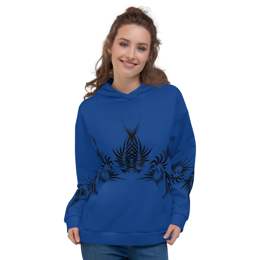Unisex Hoodie Power Up - voorkant : front 1 :kobalt blauw zwart -cobalt blue black