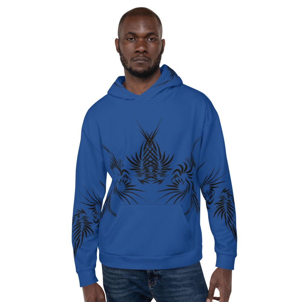 Unisex Hoodie Power Up - voorkant : front 2 :kobalt blauw zwart -cobalt blue black