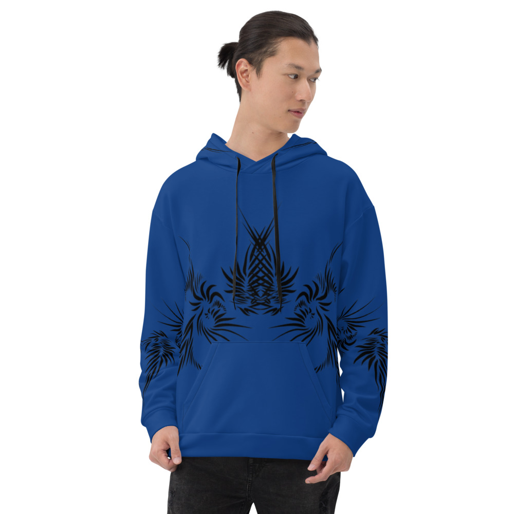 Unisex Hoodie Power Up - voorkant : front 3 :kobalt blauw zwart -cobalt blue black