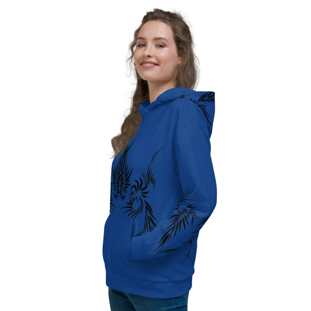 Unisex Hoodie Power Up - zijkant : side L1 :kobalt blauw zwart -cobalt blue black