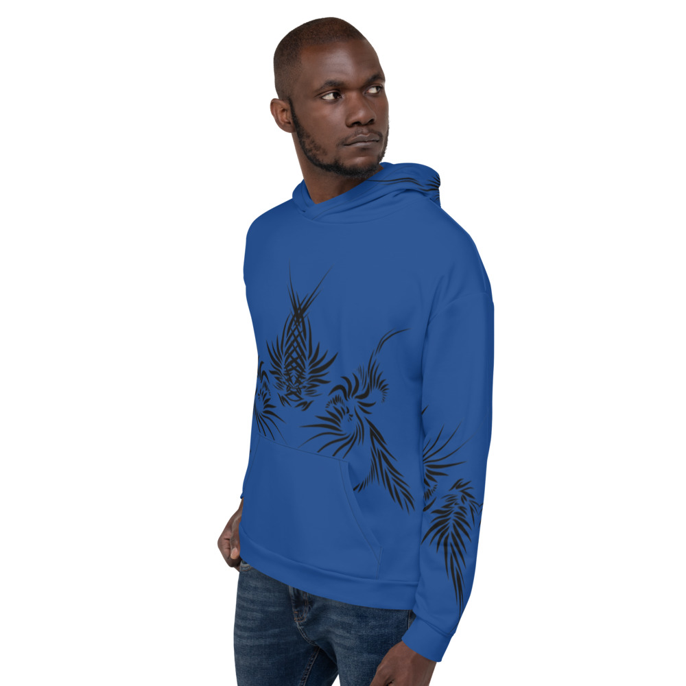 Unisex Hoodie Power Up - zijkant : side L2 :kobalt blauw zwart -cobalt blue black