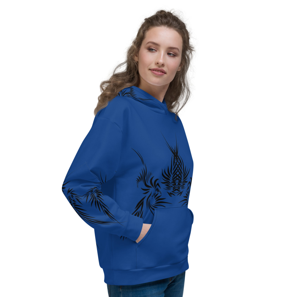 Unisex Hoodie Power Up - zijkant : side R1 :kobalt blauw zwart -cobalt blue black