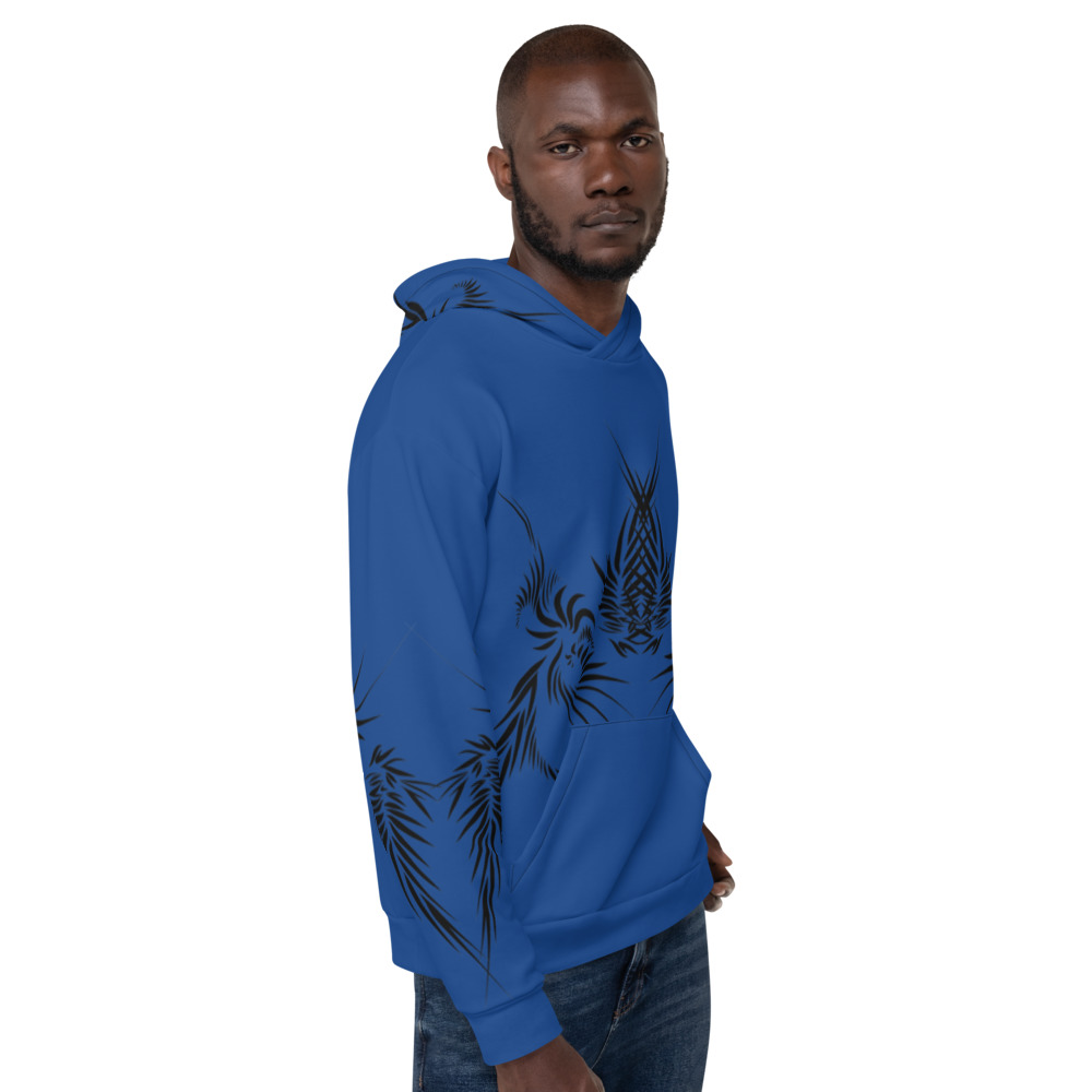 Unisex Hoodie Power Up - zijkant : side R2 :kobalt blauw zwart -cobalt blue black