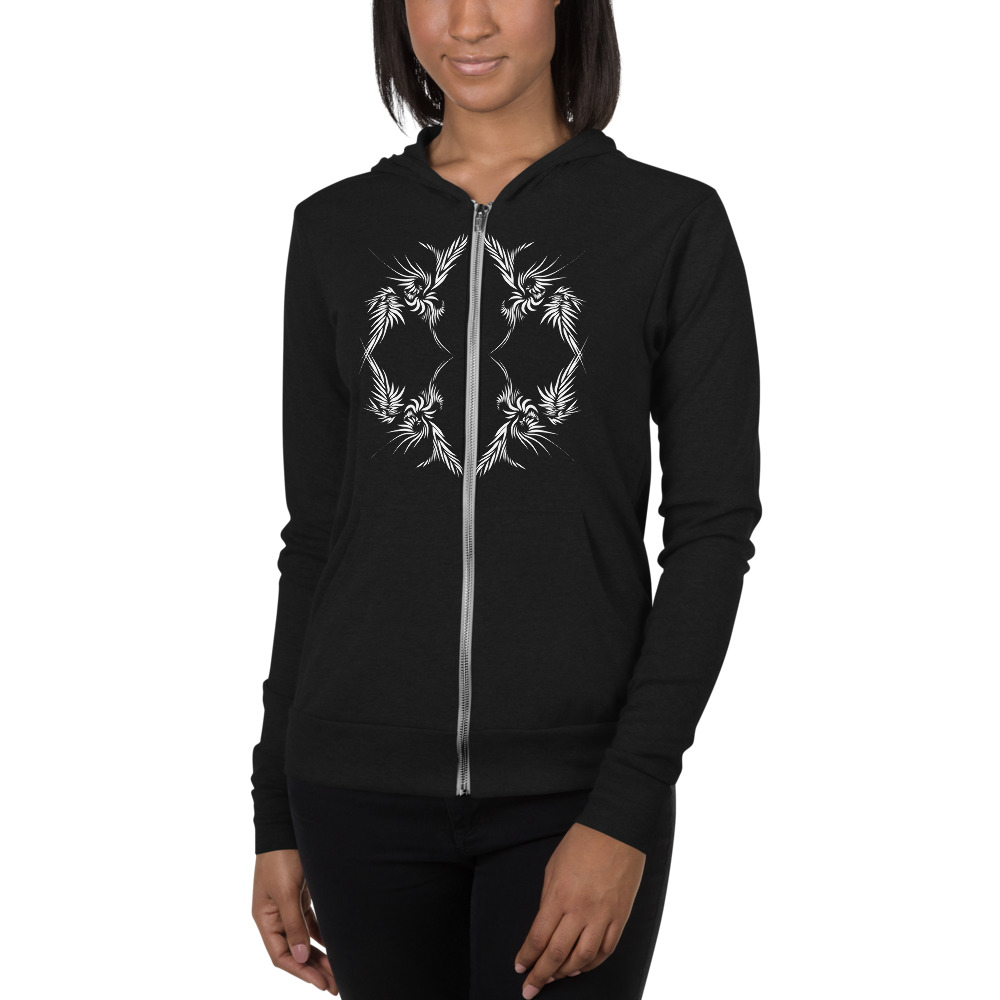 Unisex Hoodie rits Power Up : voorkant : front 1 : zwart wit -black white