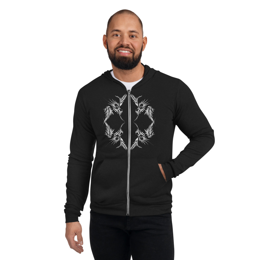 Unisex Hoodie rits Power Up : voorkant : front 2 : zwart wit -black white
