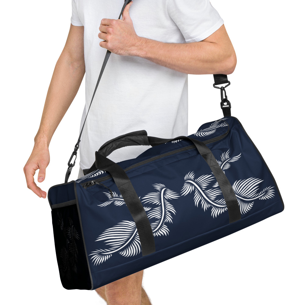 Weekendtas Duffle Bag Lines 4 Peace : detail 7 : marine blauw wit : navy blue white