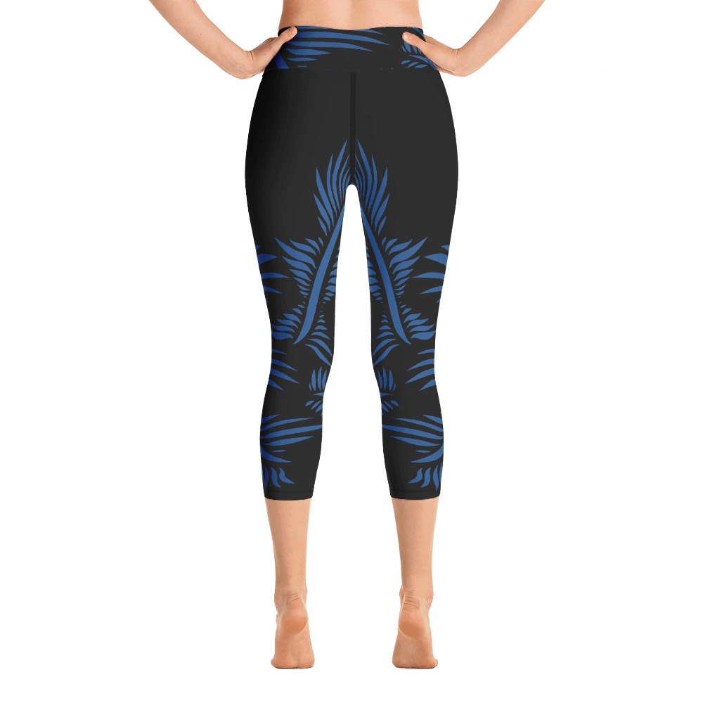 Yoga Capri Legging Lines 4 Peace achterkant: back 1: zwart klassiek blauw: black classic blue