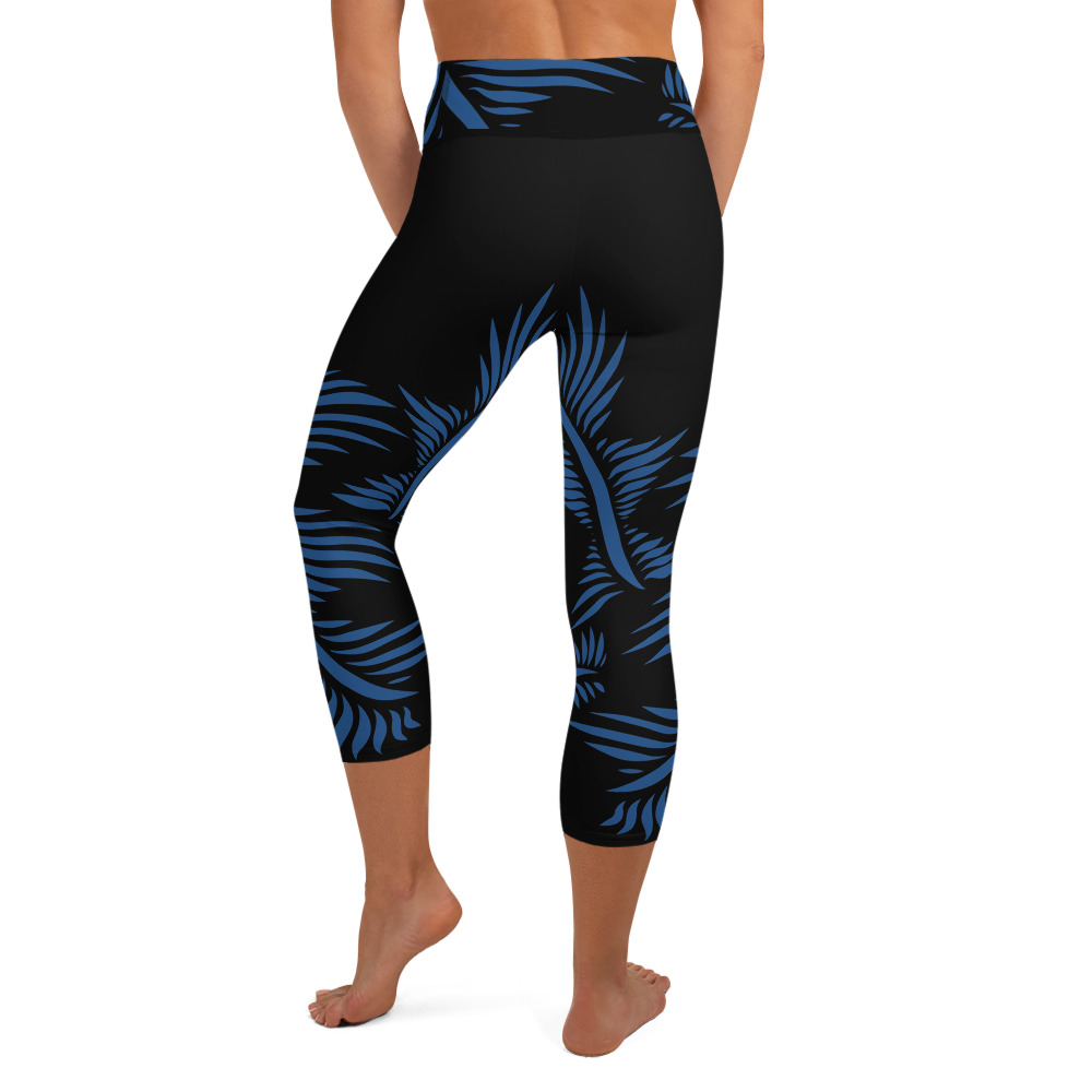 Yoga Capri Legging Lines 4 Peace achterkant: back 2: zwart klassiek blauw: black classic blue
