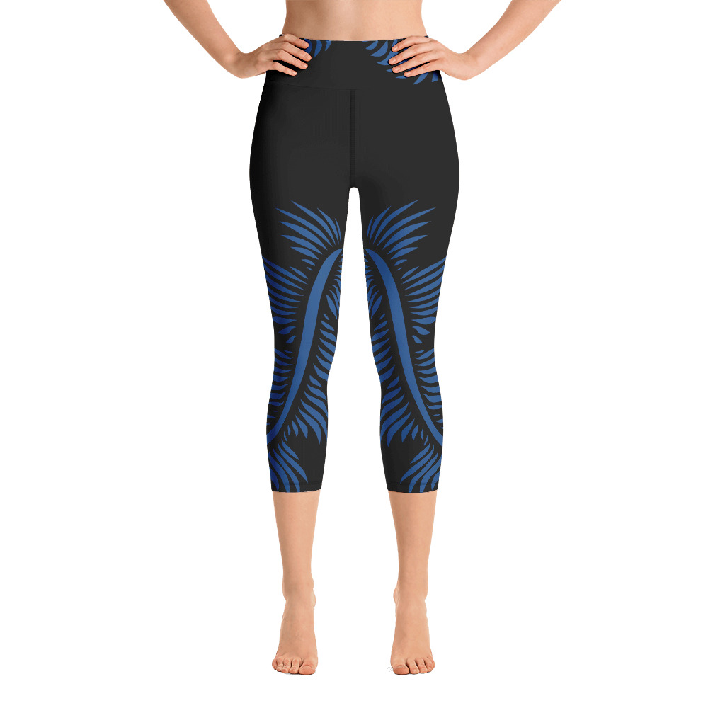 Yoga Capri Legging Lines 4 Peace voorkant: front 1: zwart klassiek blauw: black classic blue