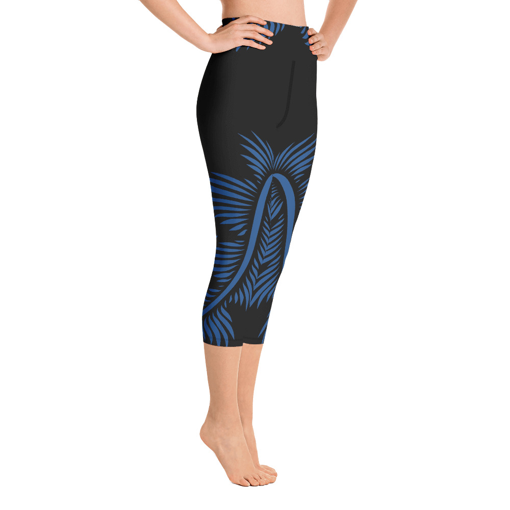 Yoga Capri Legging Lines 4 Peace zijkant: side R1 : zwart klassiek blauw: black classic blue
