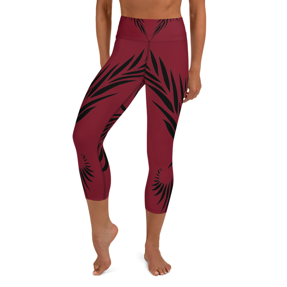 Yoga Capri Legging Power UP voorkant : front 2 : warm rood zwart : warm red black