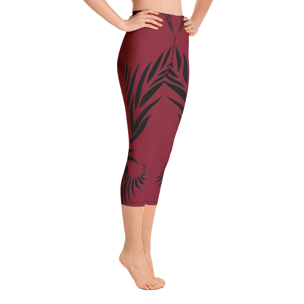 Yoga Capri Legging Power UP zijkant : side R1 : warm rood zwart : warm red black