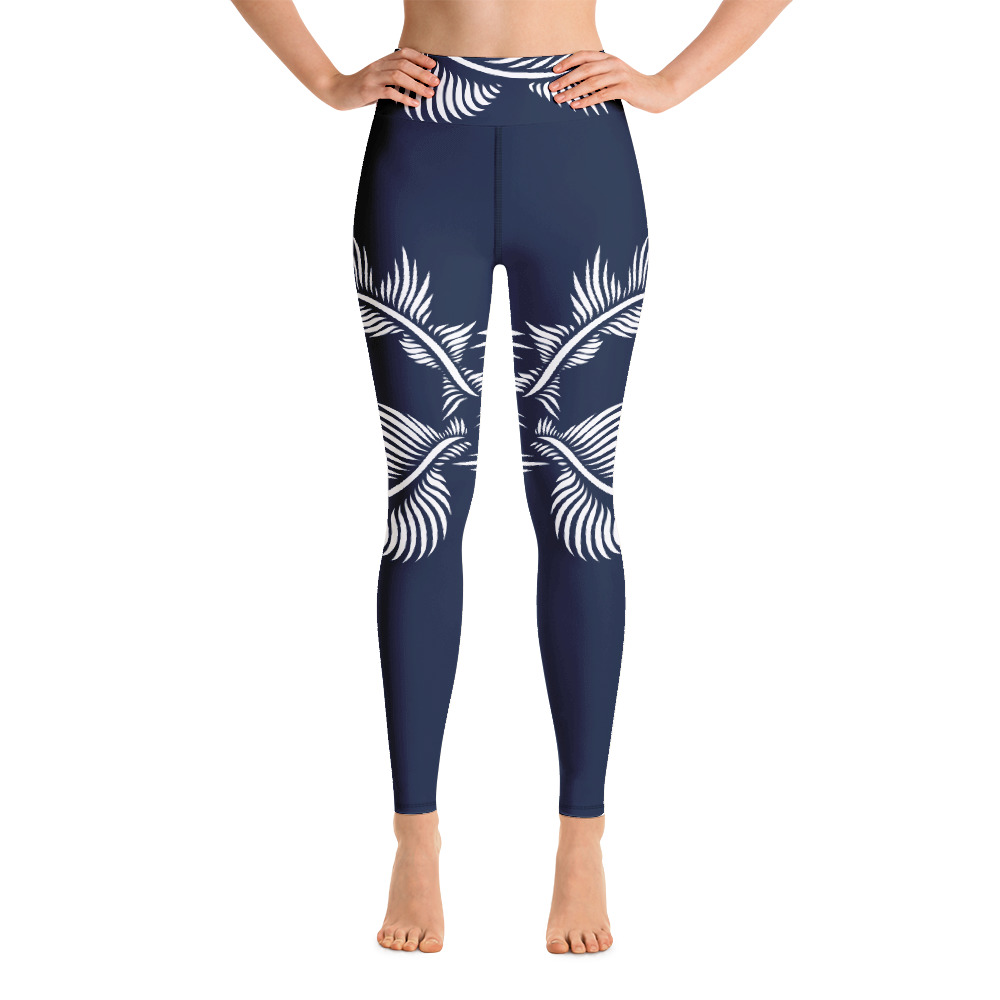 Yoga Legging Lines 4 Peace voorkant: front 1: marine blauw wit: navy blue white Duurzame highwaist Yoga Sportlegging