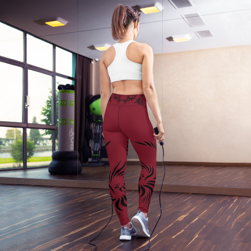 Yoga Legging Power UP achterkant : back 3 : warm rood zwart : warm red black