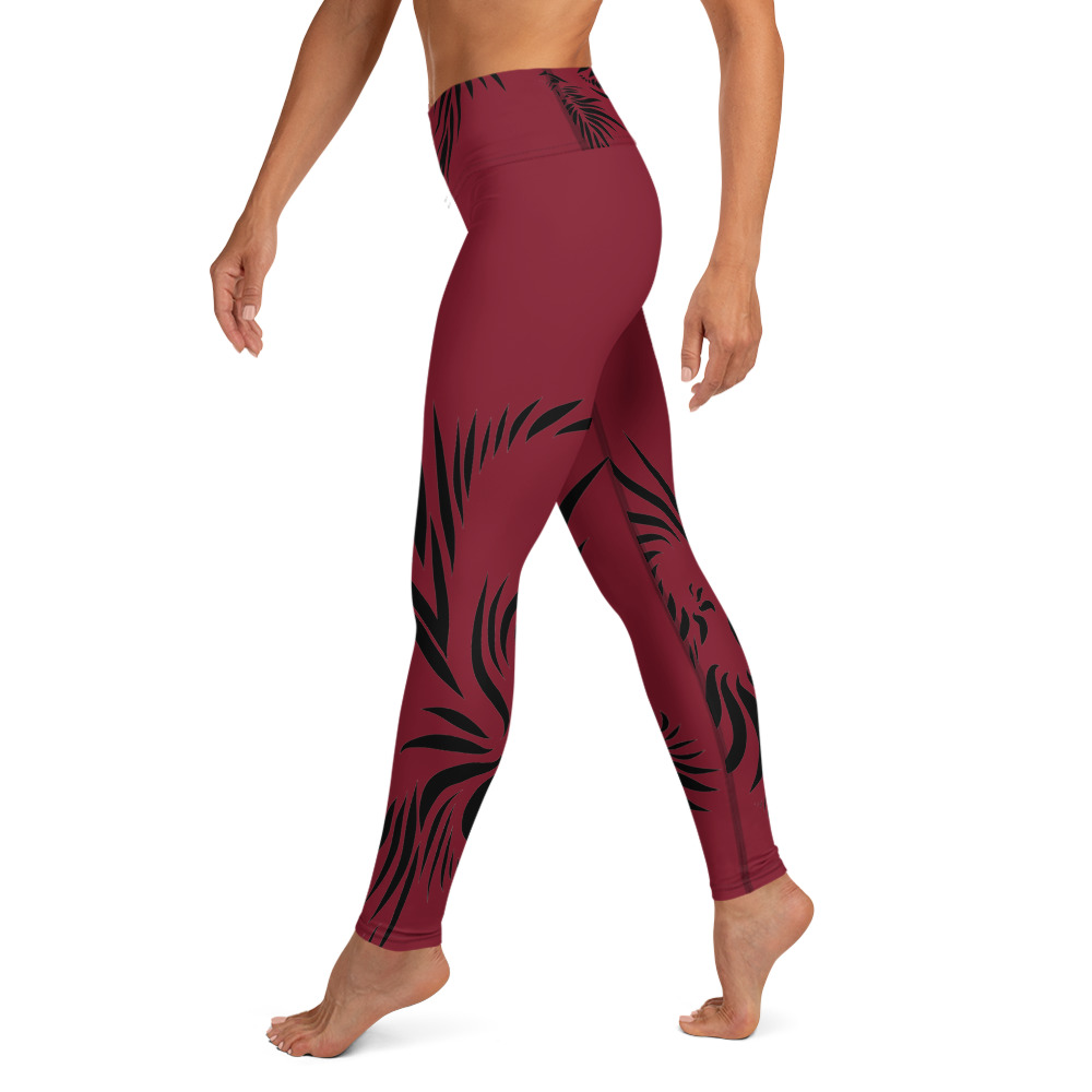 Yoga Legging Power UP zijkant : side L2 : warm rood zwart : warm red black