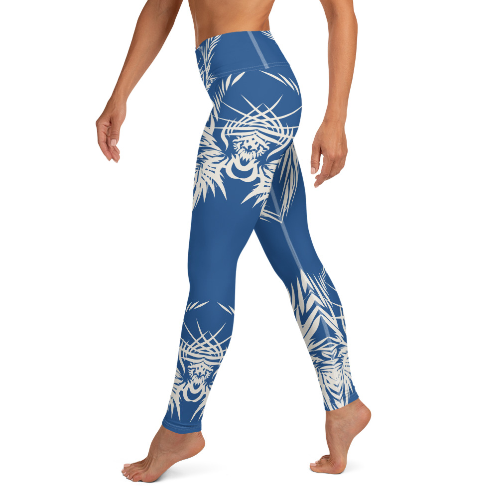 Yoga Sport Legging Tiger Power Up : zijkant - side L2 : klassiek blauw wit - classic blue white