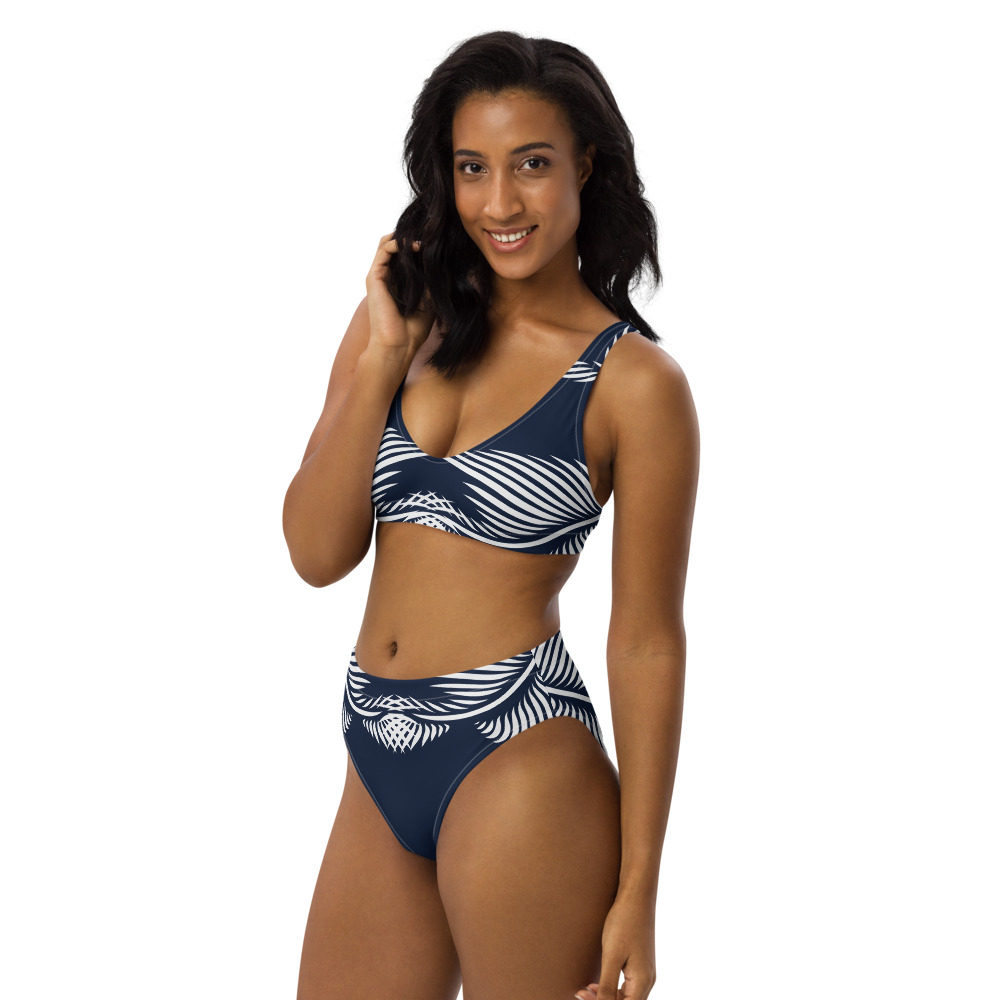 Recycled Bikini Lines 4 Peace marine blauw wit - navy blue white : zijkant side 3