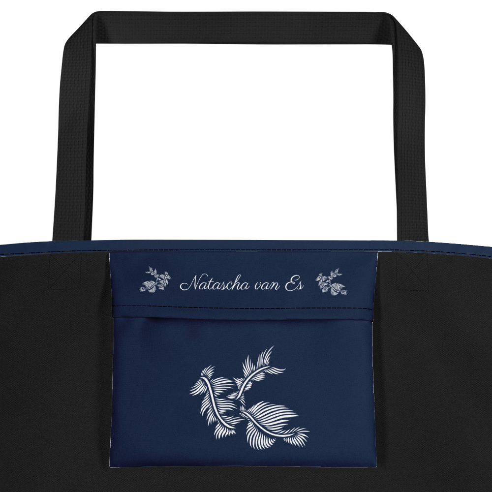 Strandtas Lines 4 Peace : marine blauw wit -navy blue white : detail 2