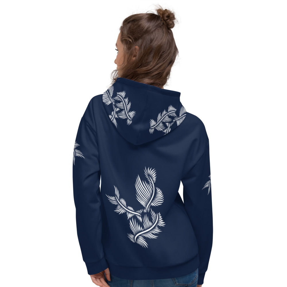 Unisex Hoodie Lines 4 Peace : marine blauw wit : achterkant 3