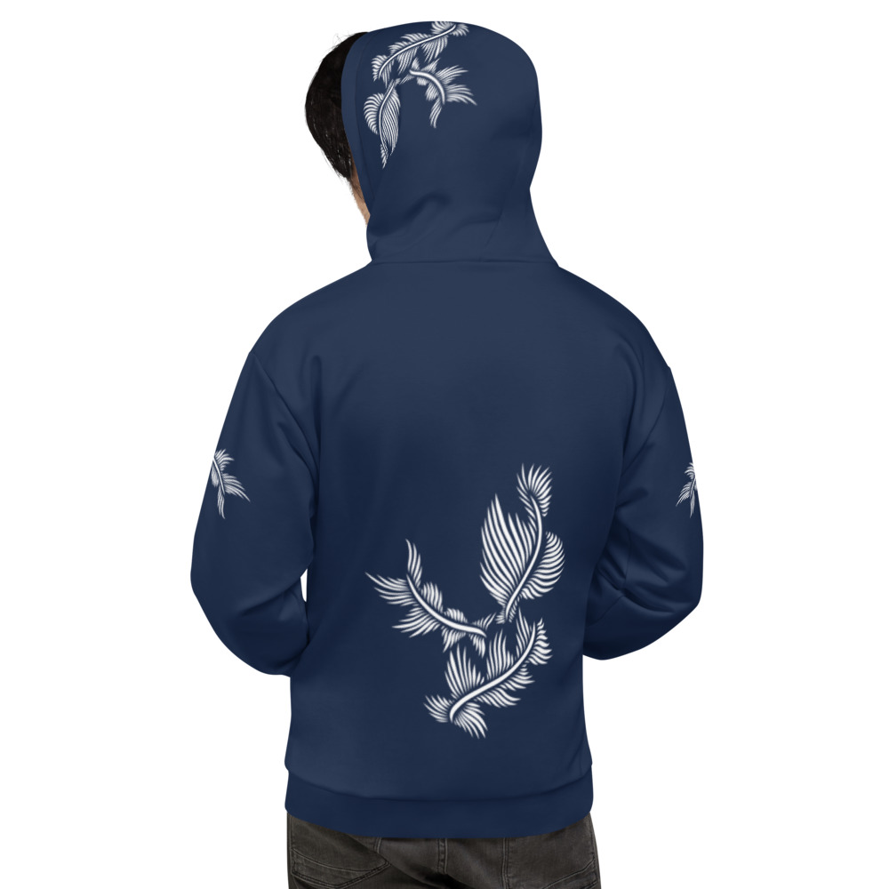 Unisex Hoodie Lines 4 Peace : marine blauw wit : achterkant 5
