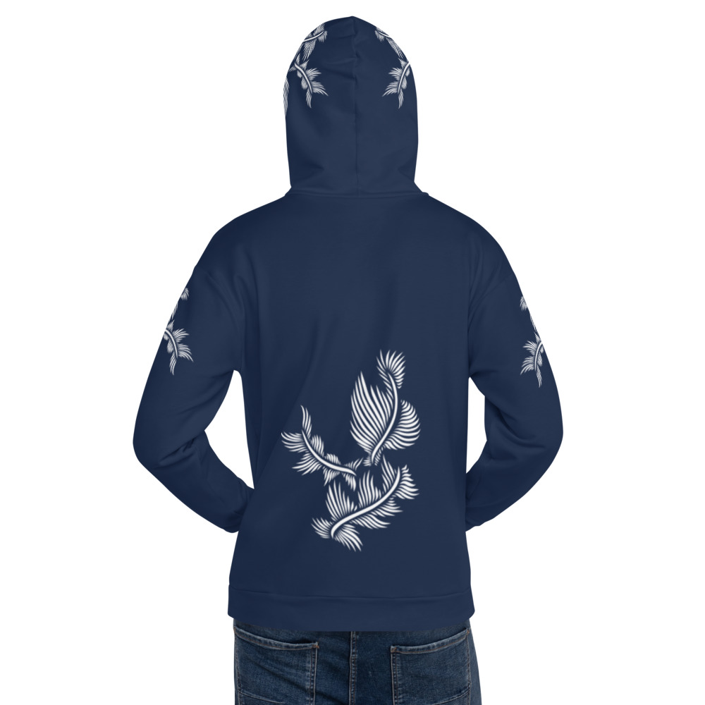 Unisex Hoodie Lines 4 Peace : marine blauw wit : achterkant 6