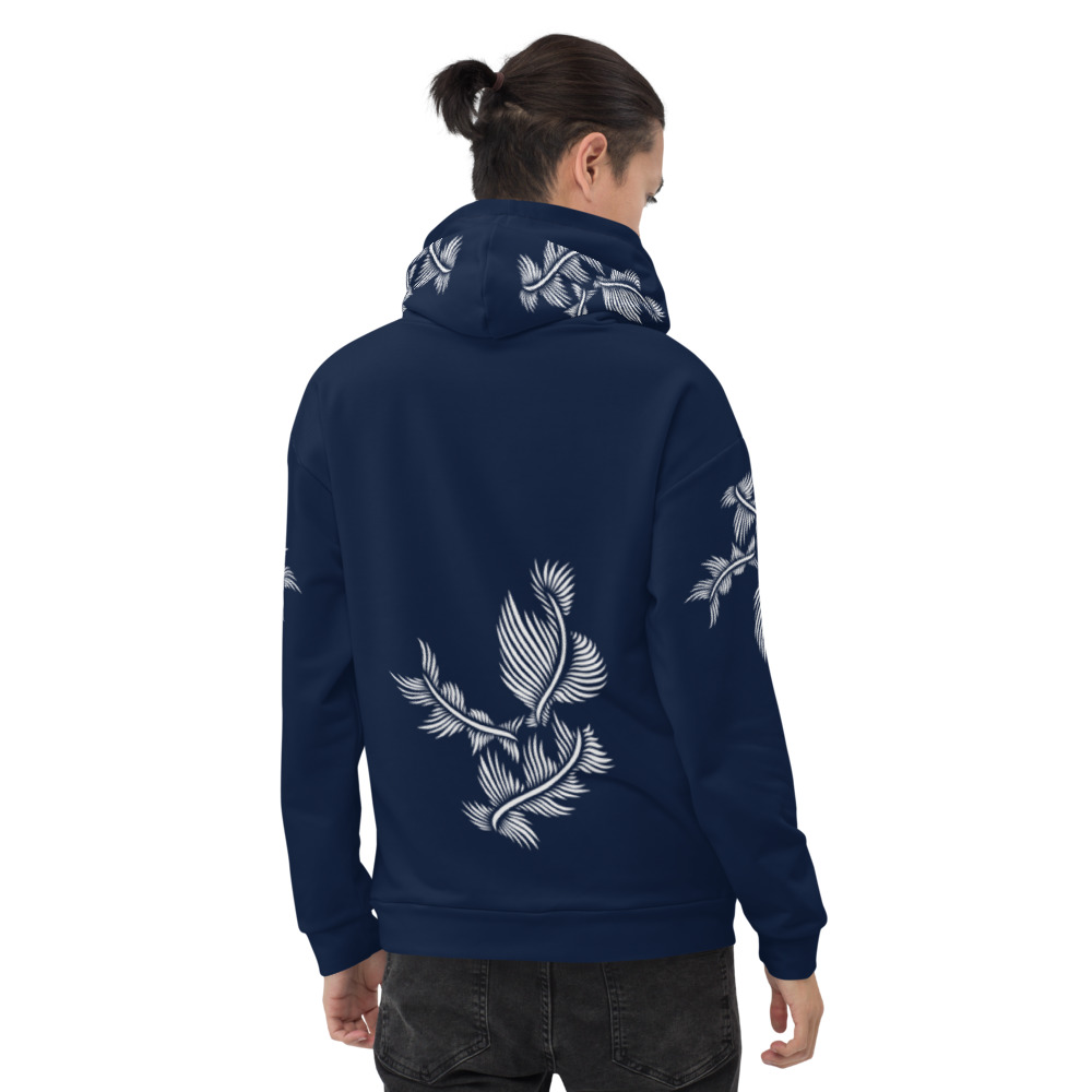 Unisex Hoodie Lines 4 Peace : marine blauw wit : achterkant 7