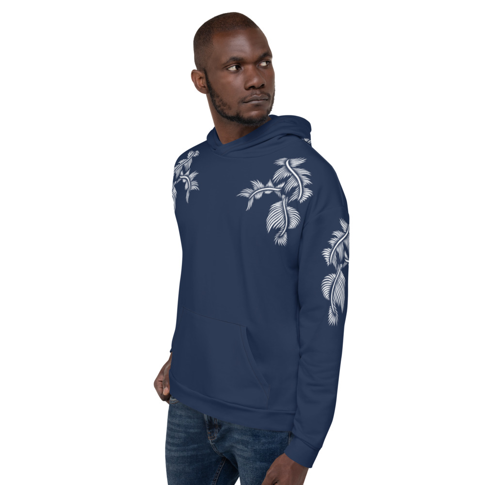 Unisex Hoodie Lines 4 Peace : marine blauw wit : zijkant 3