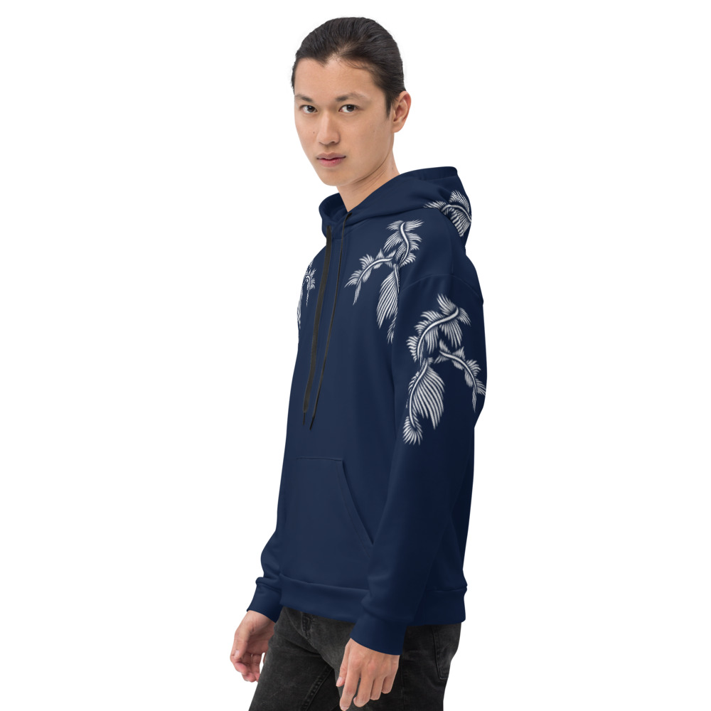 Unisex Hoodie Lines 4 Peace : marine blauw wit : zijkant 4