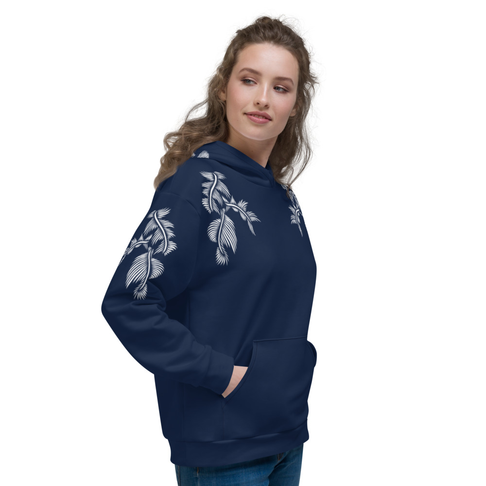 Unisex Hoodie Lines 4 Peace : marine blauw wit : zijkant 6