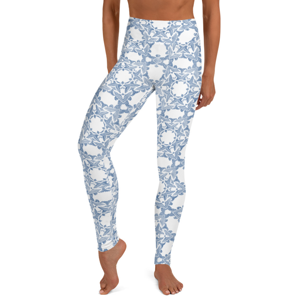 Yoga Sport Legging Grace in Lace : voorkant - front 2 : wit klassiek blauw - white classic blue