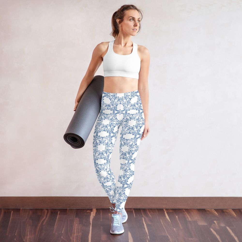 Yoga Sport Legging Grace in Lace : voorkant - front 4 : wit klassiek blauw - white classic blue
