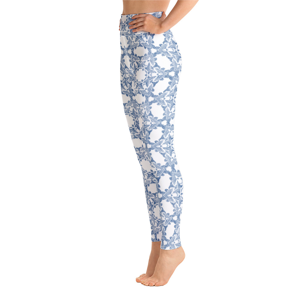 Yoga Sport Legging Grace in Lace : zijkant - side L1 : wit klassiek blauw - white classic blue