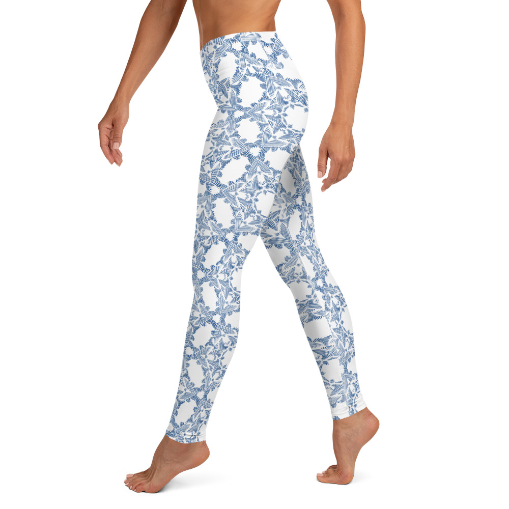 Yoga Sport Legging Grace in Lace : zijkant - side L2 : wit klassiek blauw - white classic blue