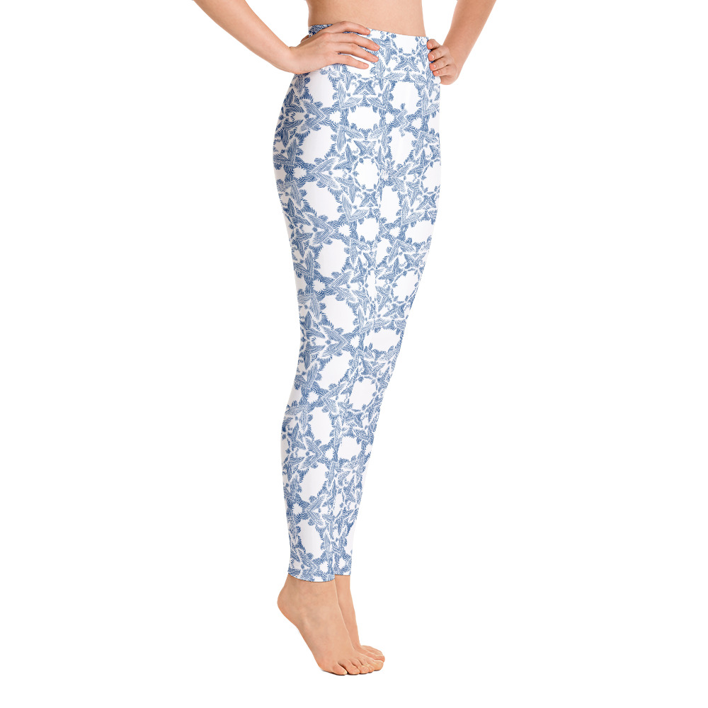 Yoga Sport Legging Grace in Lace : zijkant - side R1 : wit klassiek blauw - white classic blue