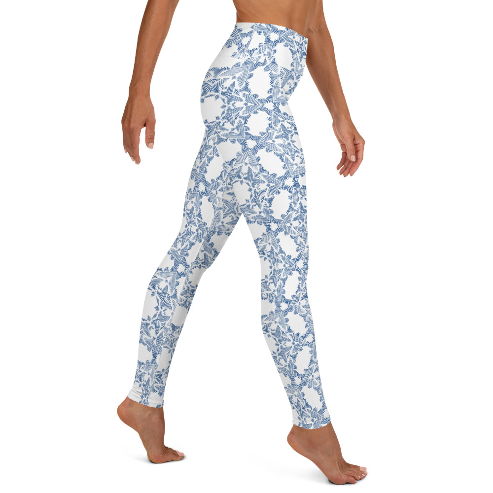 Yoga Sport Legging Grace in Lace : zijkant - side R2 : wit klassiek blauw - white classic blue