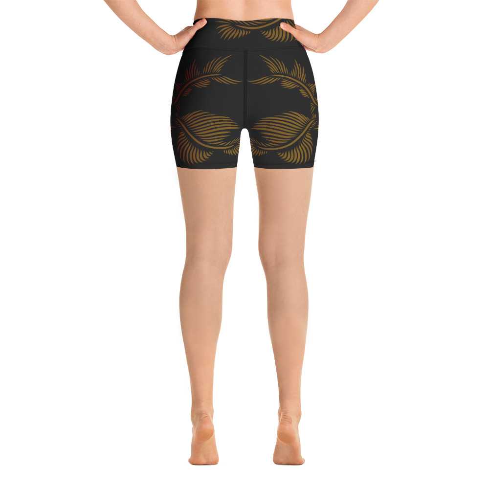 Yoga Sport Short design Lines 4 Peace : zwart hazelnoot bruin - black hazelnut brown : achterkant back 1