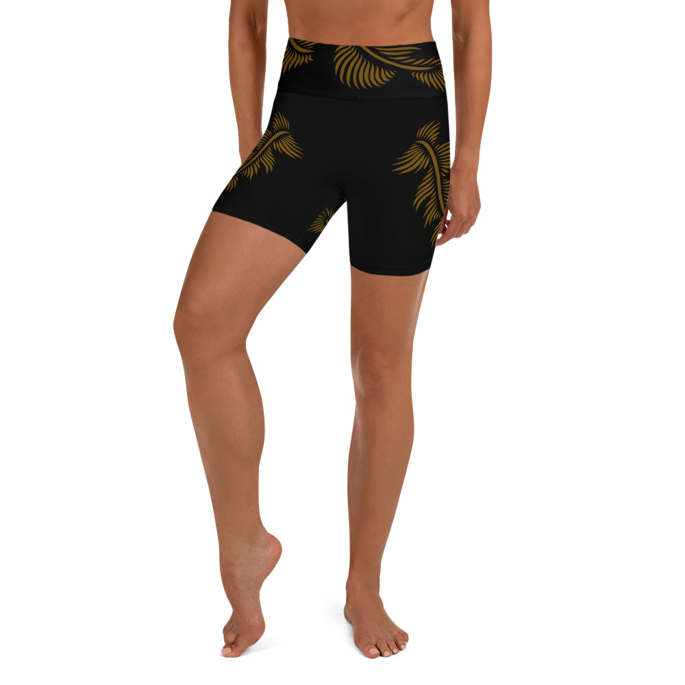 Yoga Sport Short design Lines 4 Peace : zwart hazelnoot bruin - black hazelnut brown : voorkant front 2