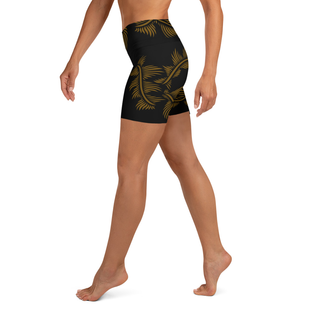 Yoga Sport Short design Lines 4 Peace : zwart hazelnoot bruin - black hazelnut brown : zijkant side 1