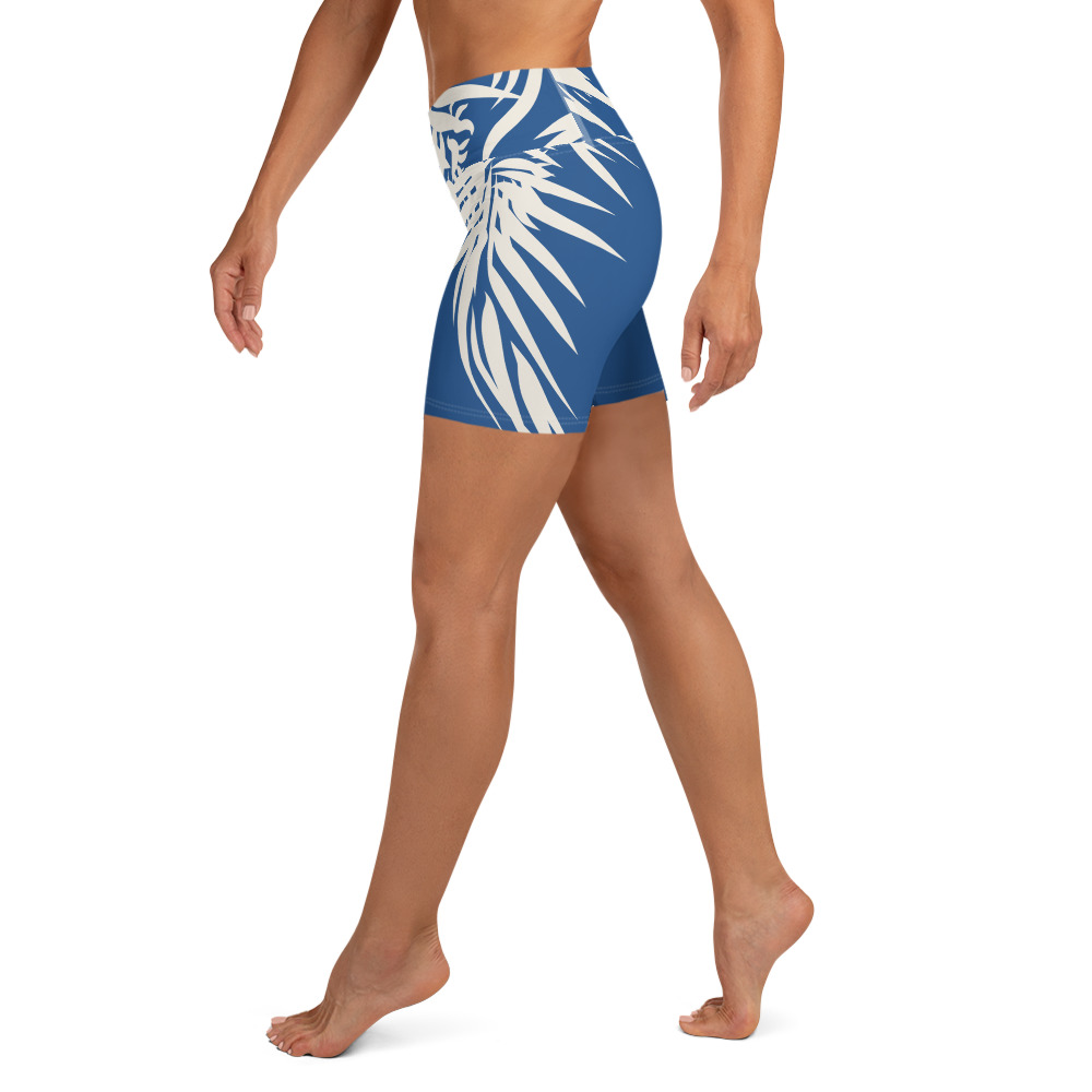 Duurzame Yoga Sport Short design Tiger Power Up : klassiek blauw wit - classic blue white zijkant-side 2 Authentieke duurzame Yoga Shorts hoge taille
